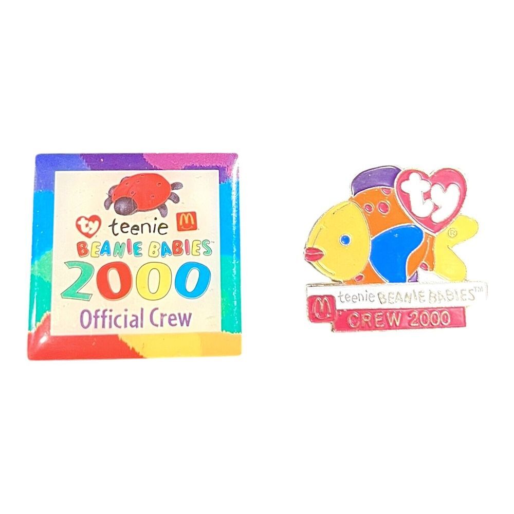 Lot of 2 McDonalds Crew Pin‎ 2000 Teenie Beanie Babies Rainbow Square Fish
